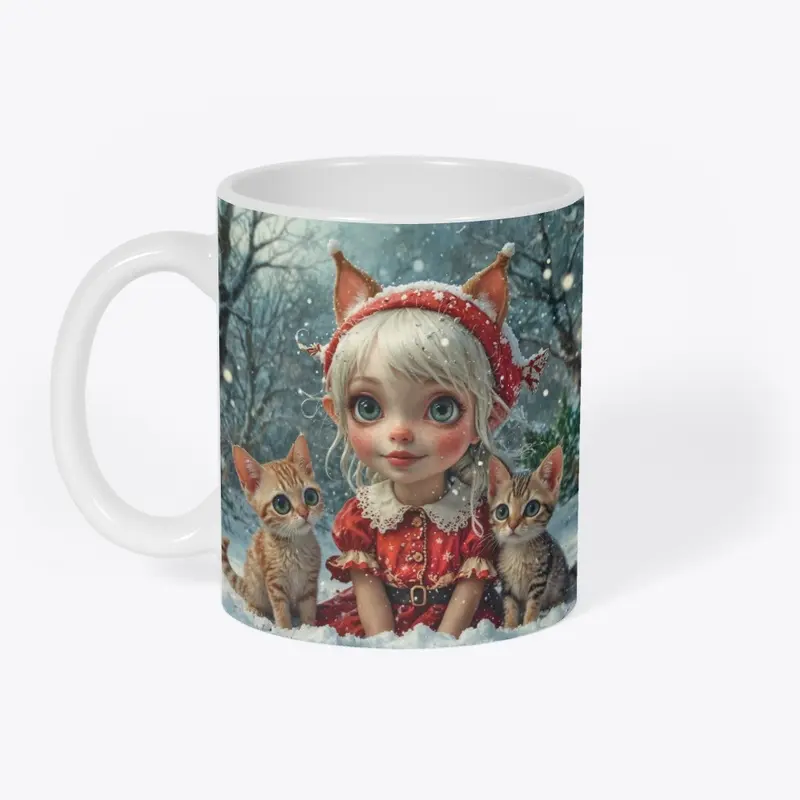 Christmas Elf Child wi/ Two Kittens